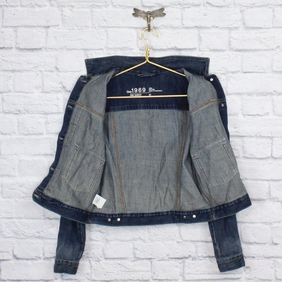 GAP 1969 Dark Washed Blue Denim Cotton Collared Jacket Size Small - Picture 3 of 8